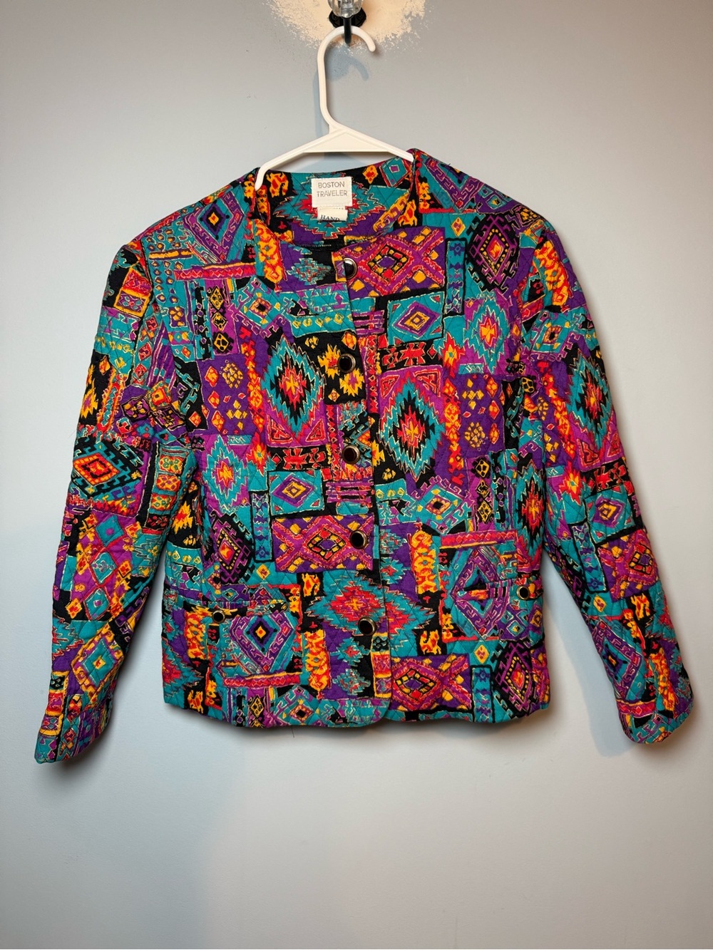 Vintage 80’s Boston Traveler Patchwork Print Women's Blazer Size 10